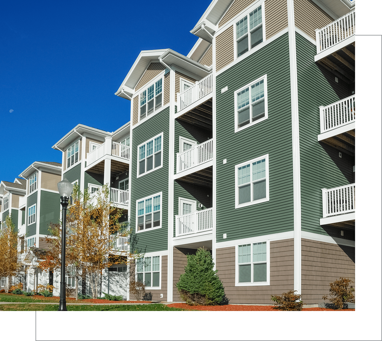 Contemporary apartments with balconies and windows